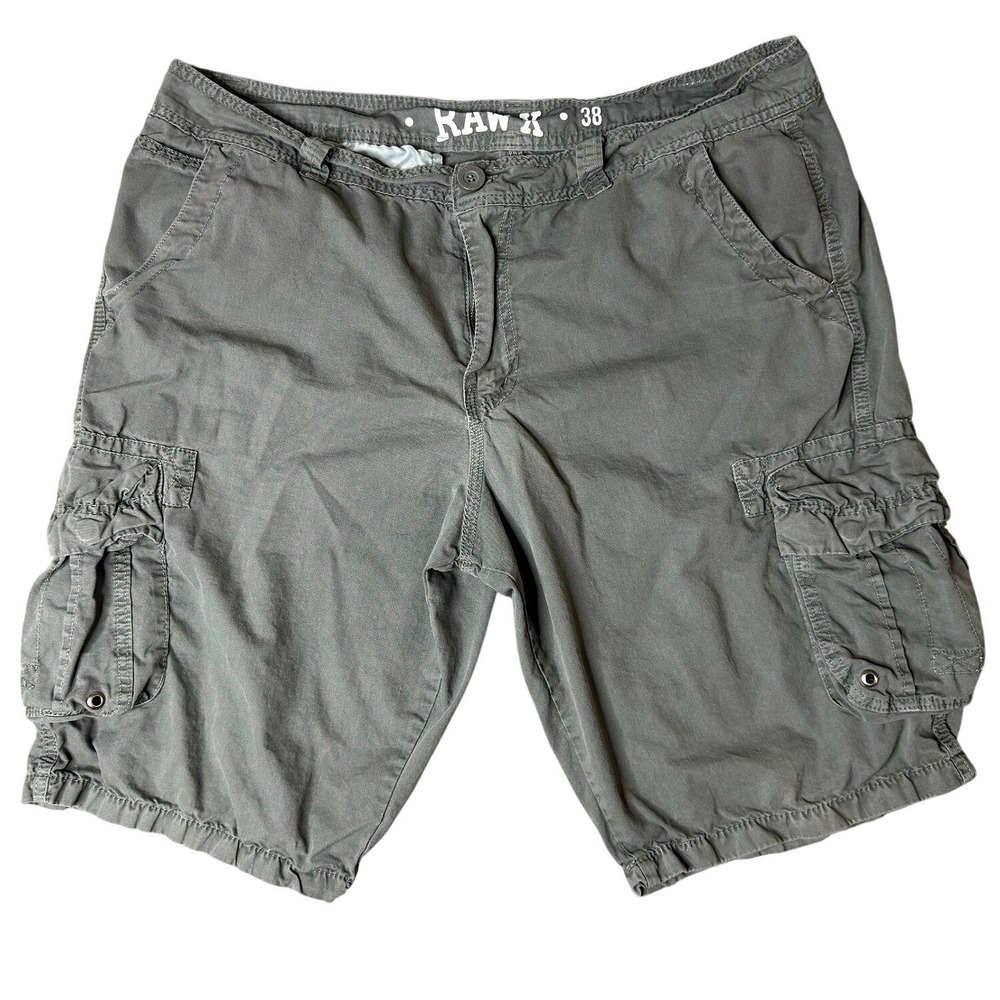 Raw X Mens Cargo Shorts Charcoal Gray Size 38 Multi Pocket Utility Casual
